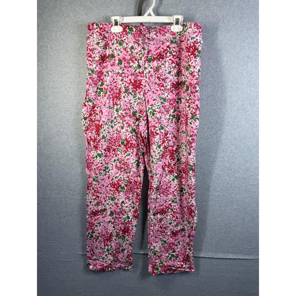 Talbots Pants Womens Medium Pink Floral Ankle Pull On Elastic Waist Casual